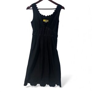 Catherine Malandrino scalloped embroidered Dress y2k 90s 6 Black Sleeveless